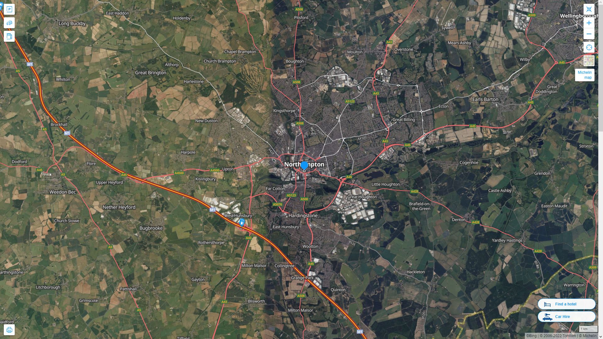 Northampton Highway and Road Map with Satellite View